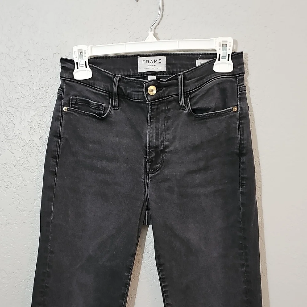 Frame Denim Black Le Nouveau Straight Ankle Jeans Womens 27 Stretchy High Rise - Picture 4 of 11